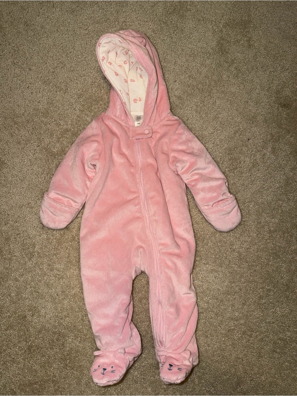Carter's Pink Hooded Fleece Footed One-Piece
